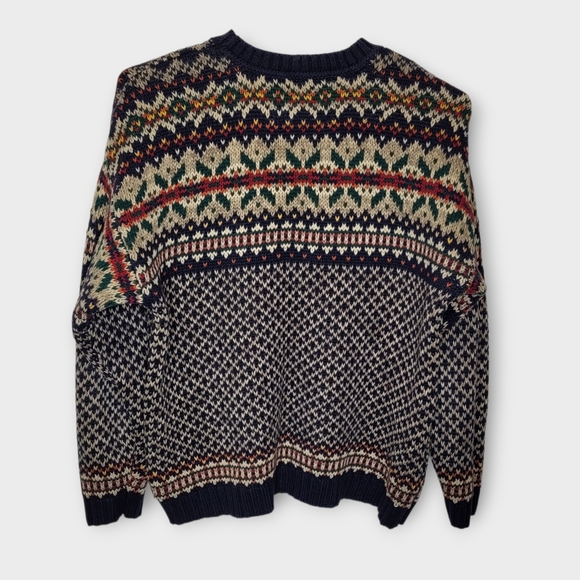 Abercrombie Fitch Chunky Fair Isle Sweater XL Navy Cotton - Picture 4 of 5